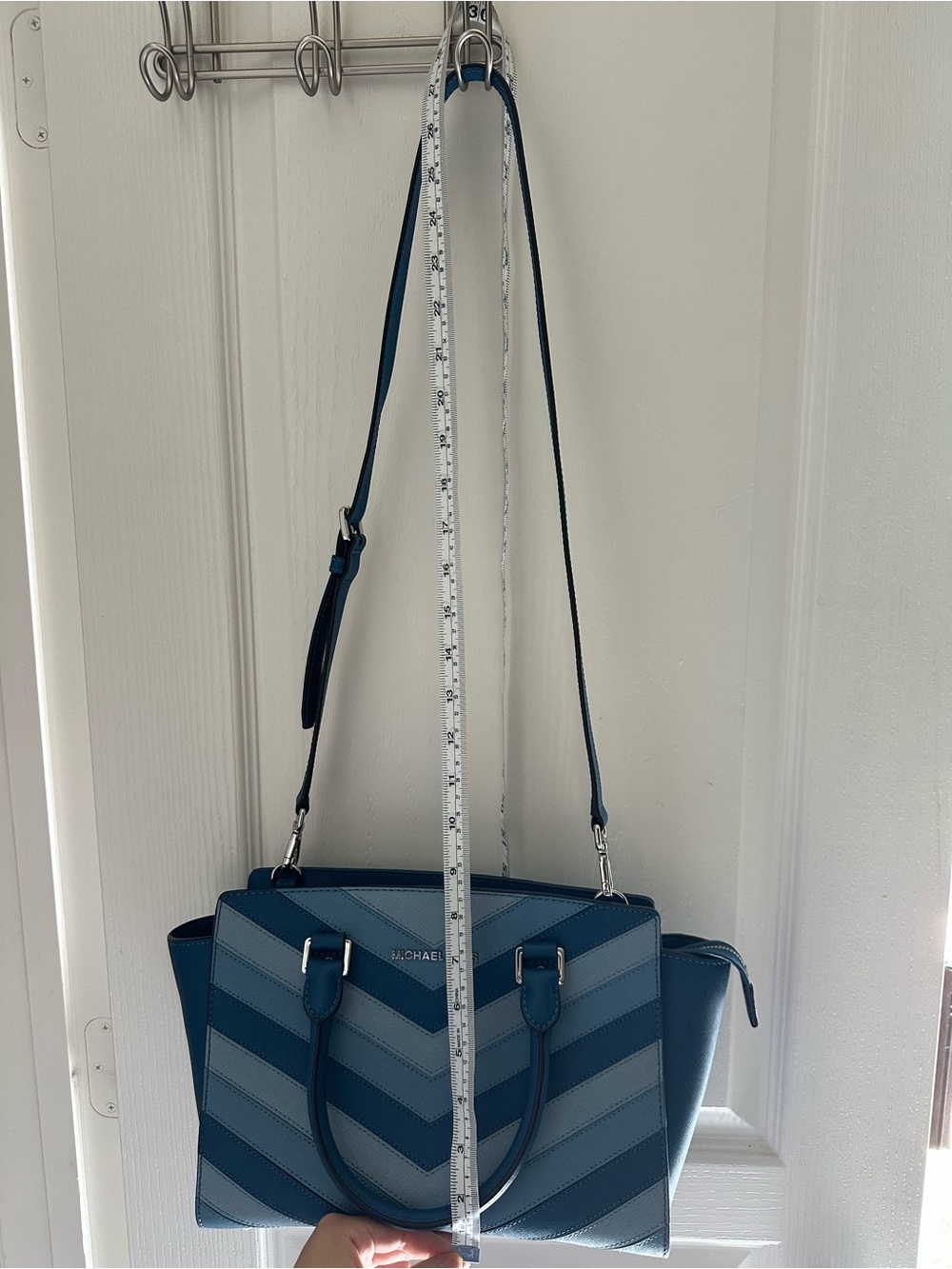 Michael Kors Two-Tone Blue Chevron Satchel - Picture 4 of 11